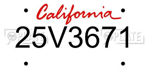 25V3671 California License Plate