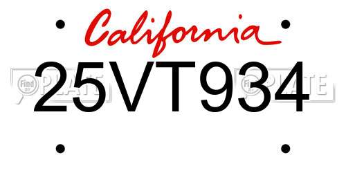 25VT934 California License Plate