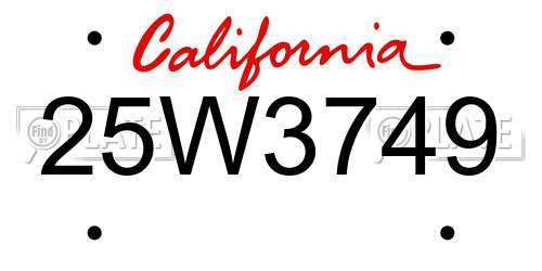 25W3749 California License Plate