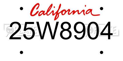25W8904 California License Plate