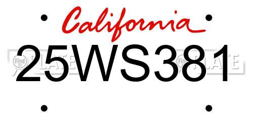 25WS381 California License Plate