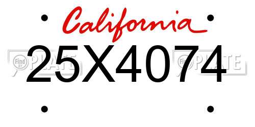 25X4074 California License Plate