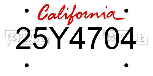 25Y4704 California License Plate