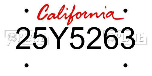 25Y5263 California License Plate