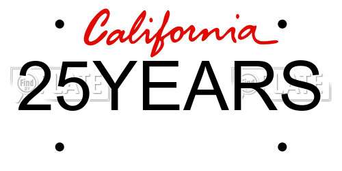 25YEARS California License Plate