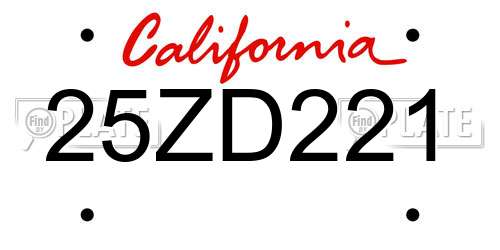25ZD221 California License Plate