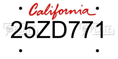 25ZD771 California License Plate