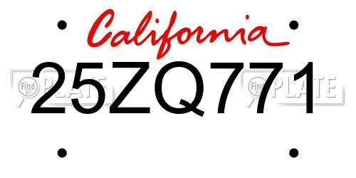 25ZQ771 California License Plate
