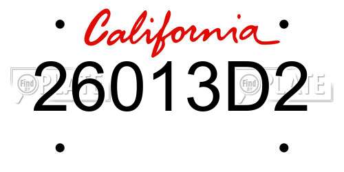 26013D2 California License Plate