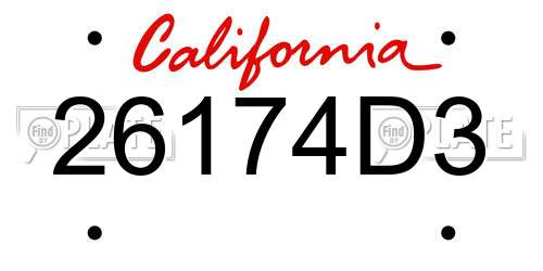 26174D3 California License Plate