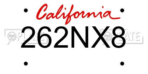 262NX8 California License Plate