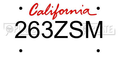 263ZSM California License Plate