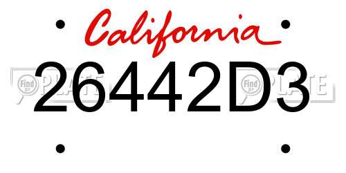 26442D3 California License Plate