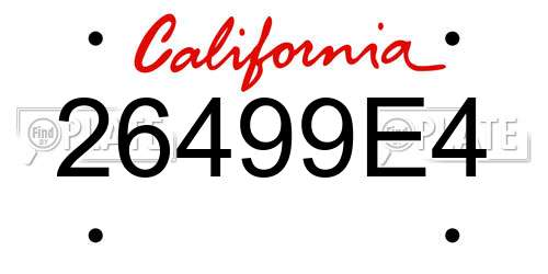 26499E4 California License Plate