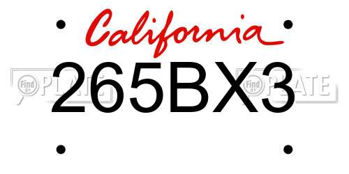 265BX3 California License Plate