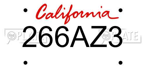 266AZ3 California License Plate