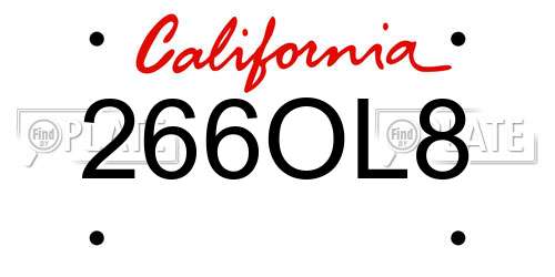 266OL8 California License Plate
