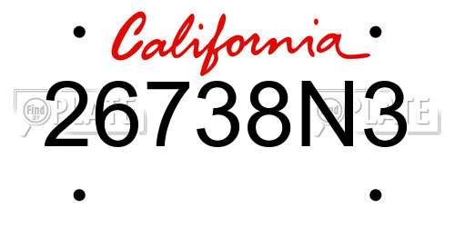 26738N3 California License Plate