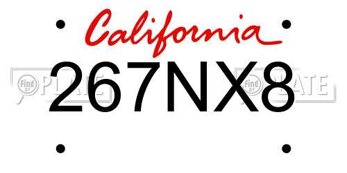 267NX8 California License Plate