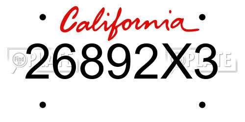 26892X3 California License Plate