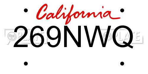 269NWQ California License Plate