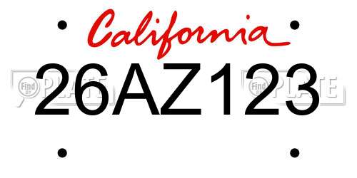 26AZ123 California License Plate