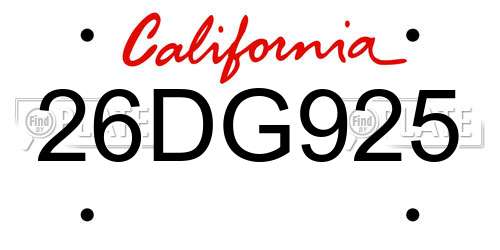 26DG925 California License Plate