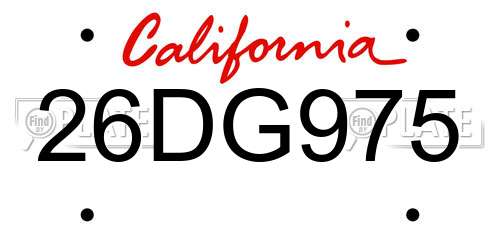 26DG975 California License Plate
