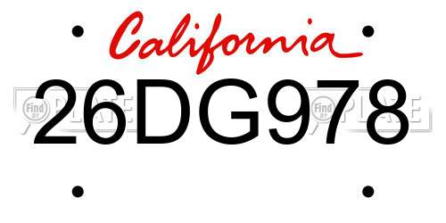 26DG978 California License Plate
