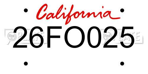 26FO025 California License Plate