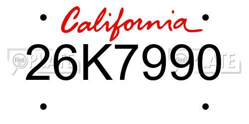 26K7990 California License Plate