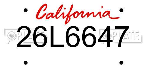 26L6647 California License Plate