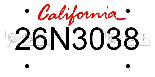 26N3038 California License Plate