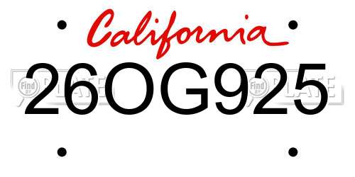 26OG925 California License Plate