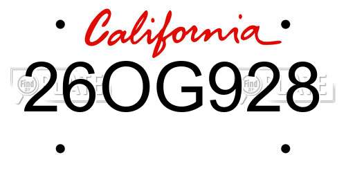 26OG928 California License Plate