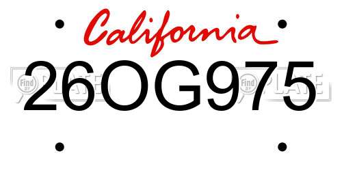26OG975 California License Plate
