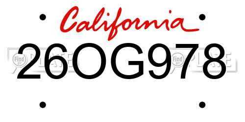 26OG978 California License Plate