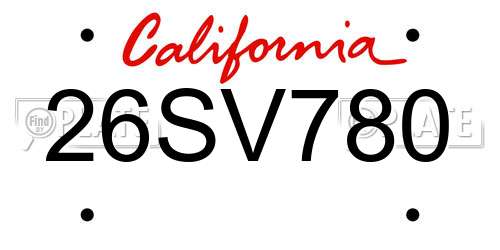 26SV780 California License Plate
