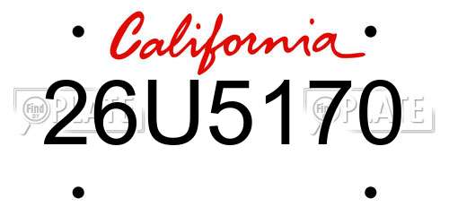 26U5170 California License Plate