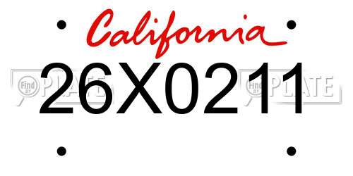 26X0211 California License Plate