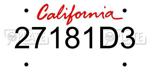 27181D3 California License Plate