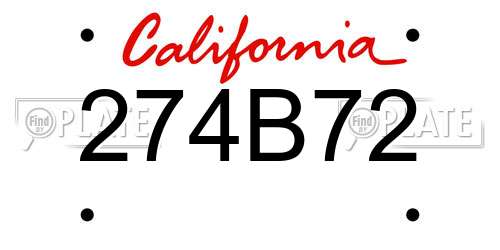 274B72 California License Plate