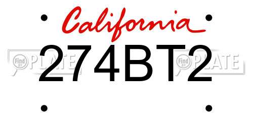 274BT2 California License Plate