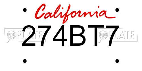 274BT7 California License Plate