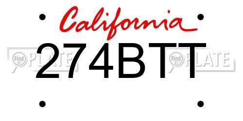 274BTT California License Plate