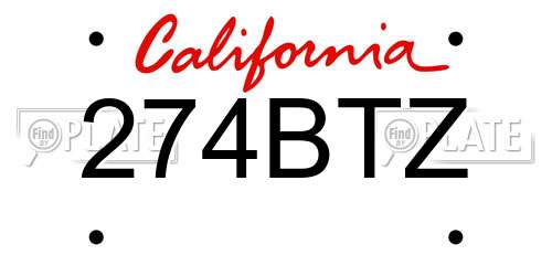 274BTZ California License Plate
