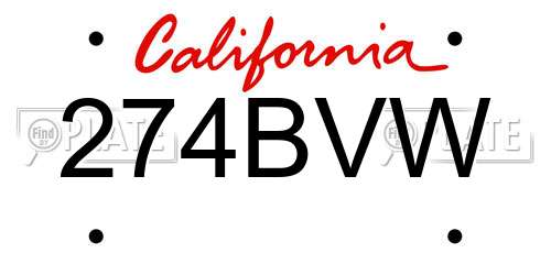 274BVW California License Plate