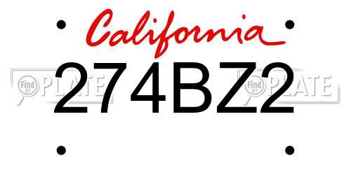 274BZ2 California License Plate