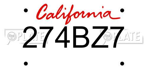 274BZ7 California License Plate