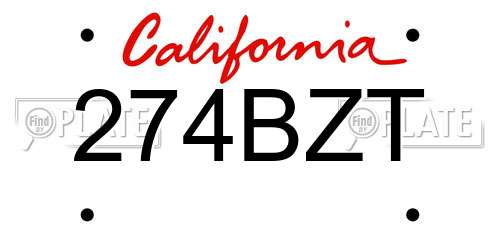 274BZT California License Plate